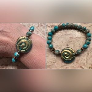 Organic semi precious stone and Sterling stretch bracelet